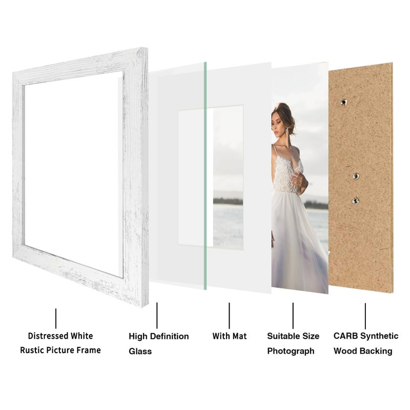 Irahmen 8x10 إطار الصورة 2 حزمة زجاجية حقيقية وأبيض أبيض إطار عرض الصور 5x7 مع حصيرة أو 8 × 10 بدون حصيرة للمنص أو تصاعد الجدار - Image 3