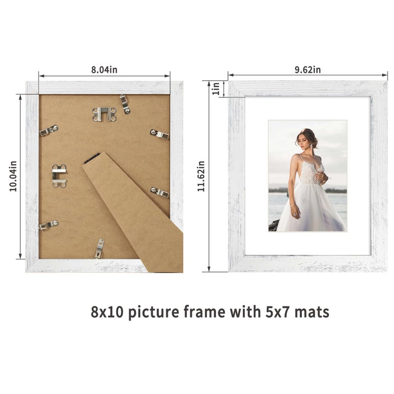 Irahmen 8x10 إطار الصورة 2 حزمة زجاجية حقيقية وأبيض أبيض إطار عرض الصور 5x7 مع حصيرة أو 8 × 10 بدون حصيرة للمنص أو تصاعد الجدار - Image 4
