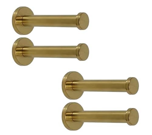 NELXULAS Golden Brushed Stainless Steel Single Heavy Duty Wall Mount Hook Bath Towel Hooks Robe Hooks Coat Hanger 4 PCS 4 inch - Image 1