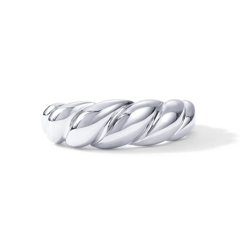 PAVOI Rhodium Plated Croissant Dome Rings for Women - Trendy Twisted Braided Band - Chunky Signet Stackable Ring Stetement Jewelry - Size 8 - Image 3