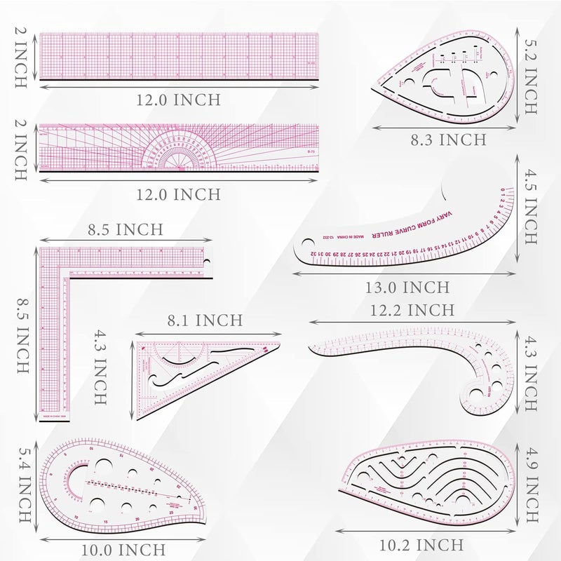 Sunenlyst Sewing Rulers Set, 9 Styles Plastic Sew French Curve Ruler, Metric Sewing Measuring Tools for Designers and Tailors, Perfect for Drawing, Craft, Sewing Project and DIY by (Style B-9PCS) - Image 2