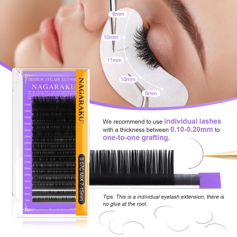 NAGARAKU Eyelash Extensions Individual Lashes 0.15 mm C curl 10mm Premium Classic Matte Black Faux Mink 16 Rows Natural Professional Beauty Salon Supplies - Image 4