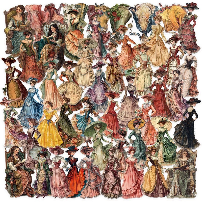 YOKSAS 50 Pcs Vintage Victorian Lady Clear Stickers â€“ Retro Aesthetic Ephemera for Scrapbooking, Journaling, Planners, Resin Crafts, Collage Projects - Image 1