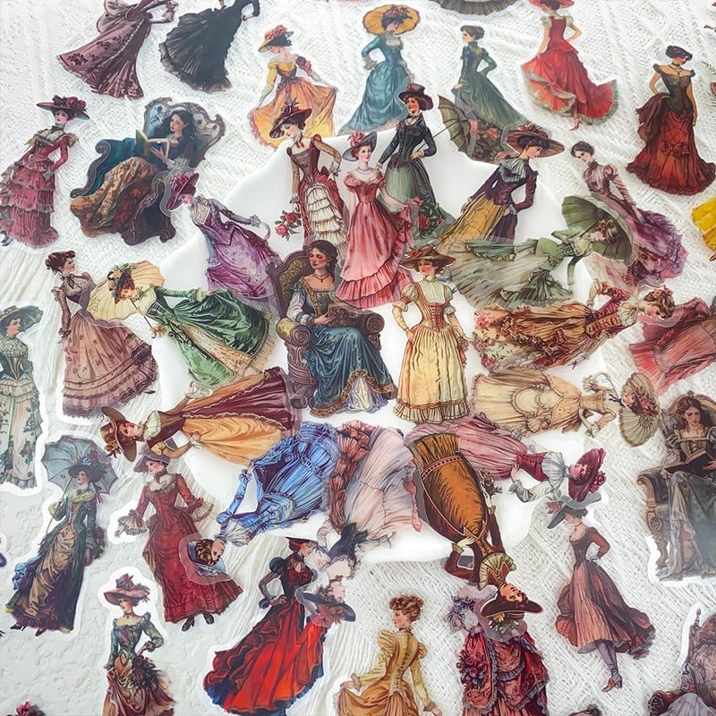 YOKSAS 50 Pcs Vintage Victorian Lady Clear Stickers â€“ Retro Aesthetic Ephemera for Scrapbooking, Journaling, Planners, Resin Crafts, Collage Projects - Image 3