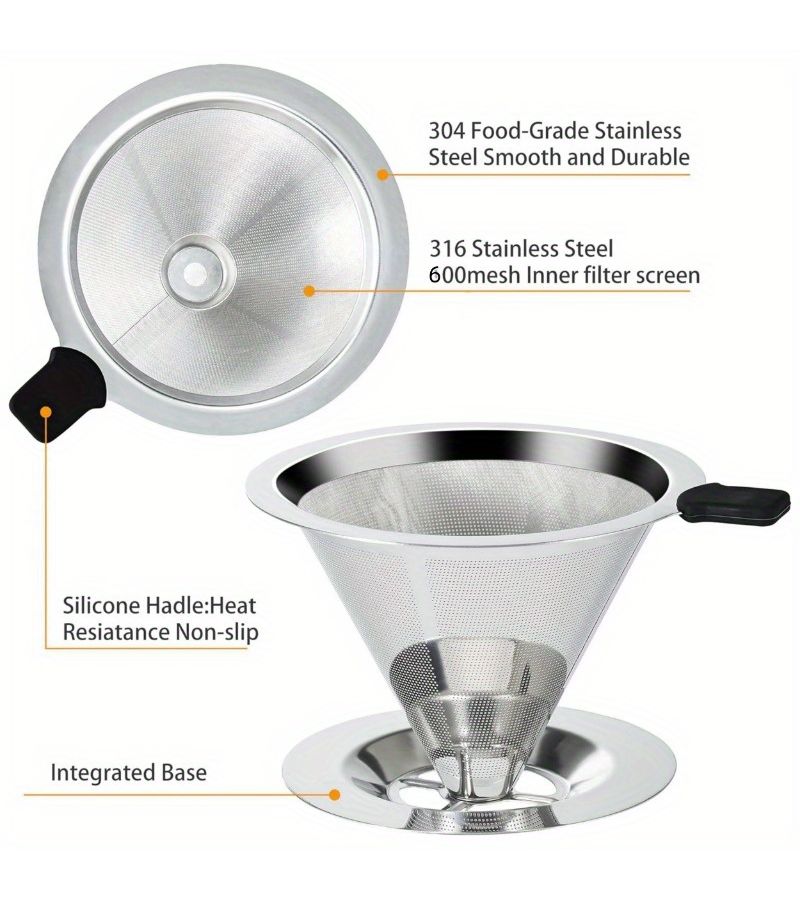 Stainless Steel Inverted Coffee Dripper with Fine Mesh Filter for Single Cup - Image 4