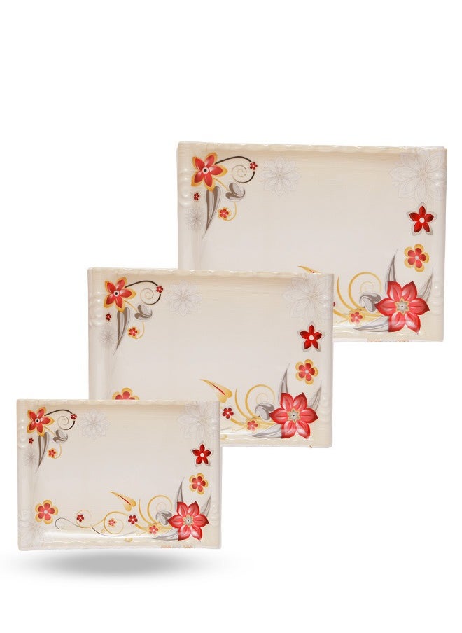 A TO Z Floral Melamine Serving Tray Set – 3 Pcs, Premium Quality, Scratch Resistant & Unbreakable, BPA-Free, 33x38x44.5 cm, Design 208 | Dishwasher Safe, Ideal for Daily Use & Parties  - Image 1