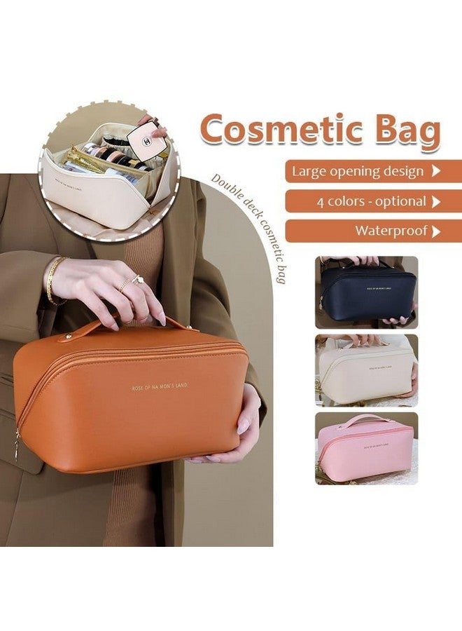 AVMPHD Cosmetic Travel Bag, Women's Makeup Travel Accessory- Cosmetic Bag Portable Leather, Makeup Bags with Handle & Divider, Wide Opening Cosmetic/Makeup Organizer (Multi Colour) - Image 2