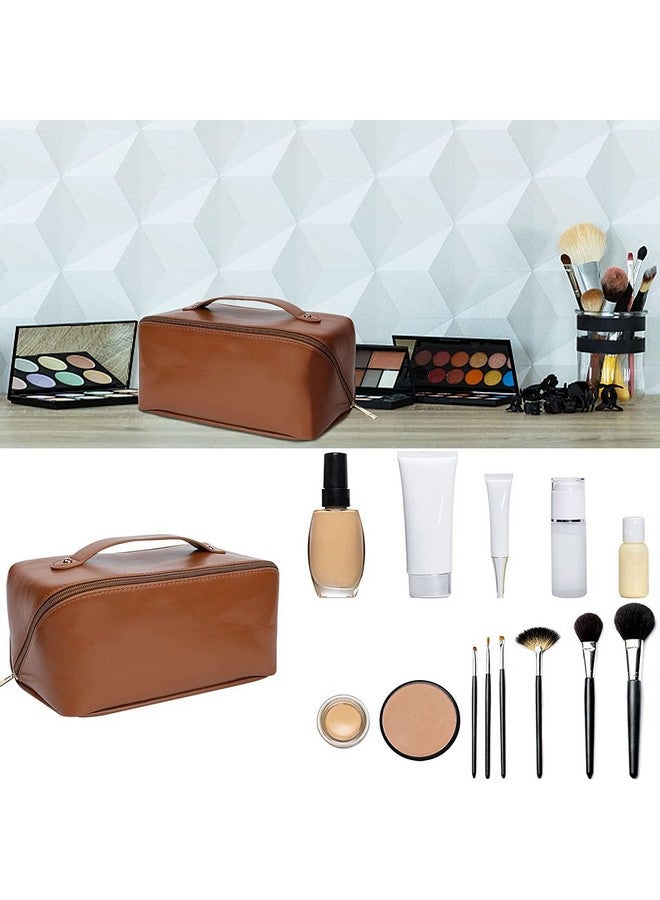 AVMPHD Cosmetic Travel Bag, Women's Makeup Travel Accessory- Cosmetic Bag Portable Leather, Makeup Bags with Handle & Divider, Wide Opening Cosmetic/Makeup Organizer (Multi Colour) - Image 5