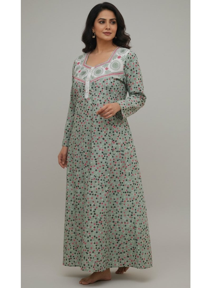 هانا آند سارا فستان جلابية عربي فريد من نوعه، مطرز بخيوط أمامية مطبوعة وأزرار أمامية - Image 1