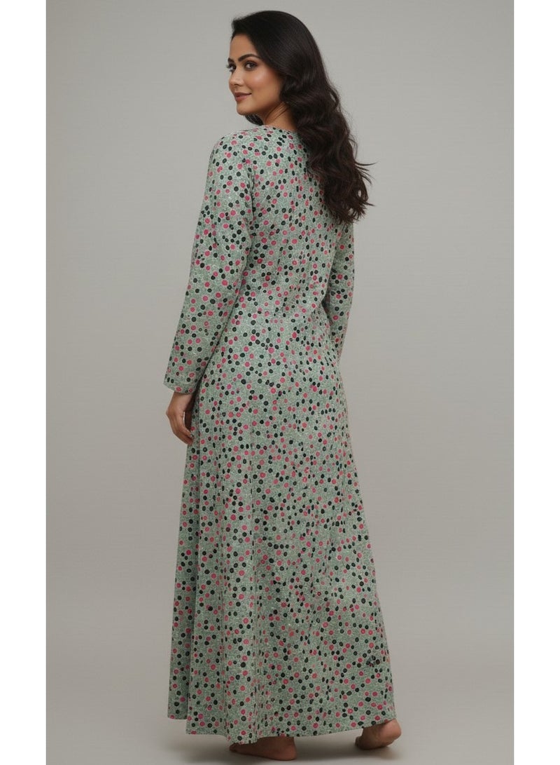 هانا آند سارا فستان جلابية عربي فريد من نوعه، مطرز بخيوط أمامية مطبوعة وأزرار أمامية - Image 2