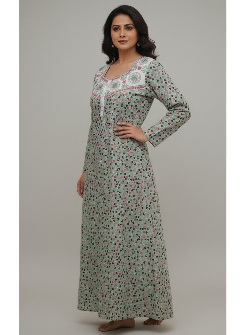 هانا آند سارا فستان جلابية عربي فريد من نوعه، مطرز بخيوط أمامية مطبوعة وأزرار أمامية - Image 4