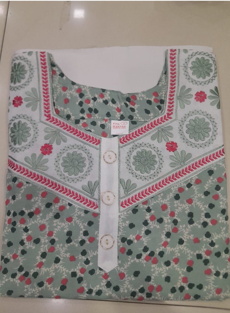 HANA & SARA UNIQUE FRONT NECK THREAD EMBROIDERY PRINTED FRONT BUTTONED ARABIC KAFTAN JALABIYA DRESS 
