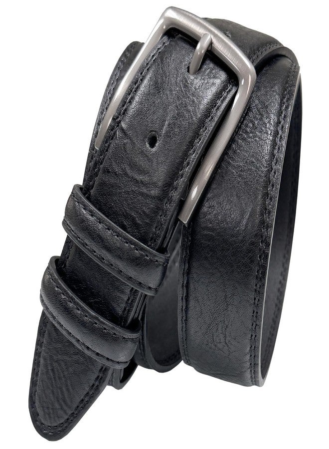 Belts.com Men's Leather Belts Faux Vegan Leather Belt Classic Work Business Dress Belt (Double stitched - Black, 32) - Image 1
