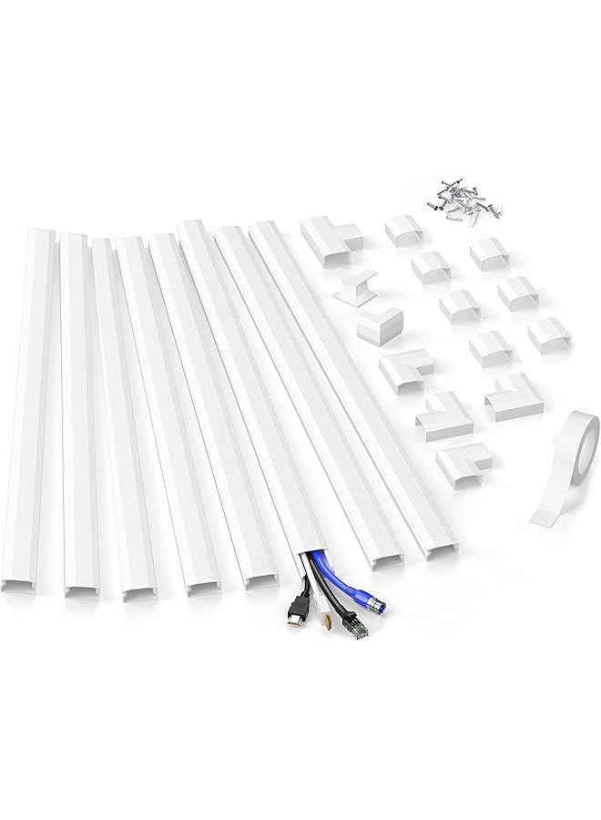 PROMASS Cord Hider wall,125.6in Cord Covers for Wires on Wall, Cord Cover,Cable Hider Wire Covers for Cords, Wire Hiders for TV on Wall, Easy Set up Cable Cover Cable Management Kit, 8X W0.98 H0.5in, White - Image 1