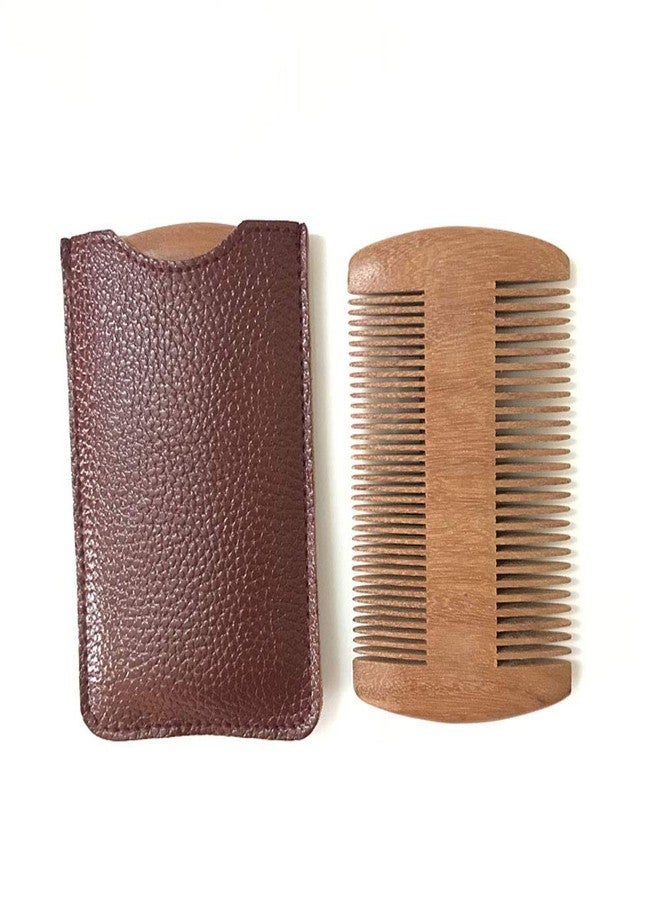 Luzen Wooden Beard Comb with PU Leather Case Pocket Beard Comb Fine & Coarse Teeth for Men Beards & Mustaches Grooming - Image 1