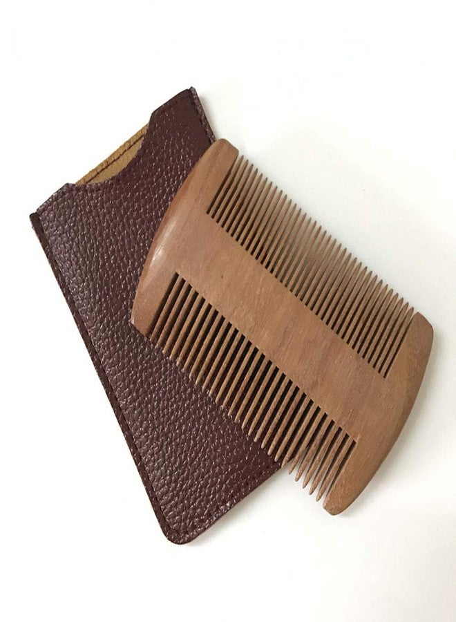 Luzen Wooden Beard Comb with PU Leather Case Pocket Beard Comb Fine & Coarse Teeth for Men Beards & Mustaches Grooming - Image 3