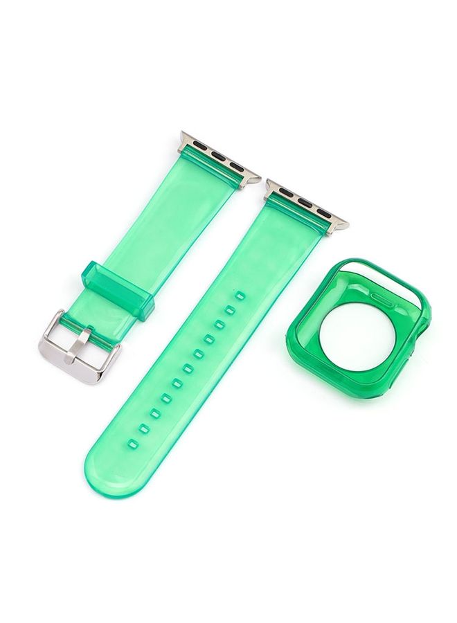BURAQ Protective Cover Jelly Watch Band + Case For Apple Watch Ultra 49mm&Watch Ultra 2 49mm / Series 9&8&7 45mm / SE 3&SE 2&6&SE&5&4 44mm / 3&2&1 42mm(Emerald Green)