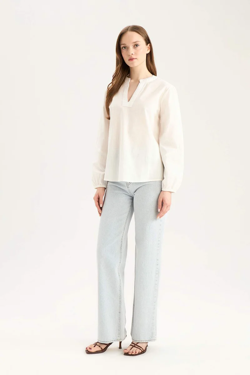 DeFacto Regular Fit Crew Neck Long Sleeve Blouse