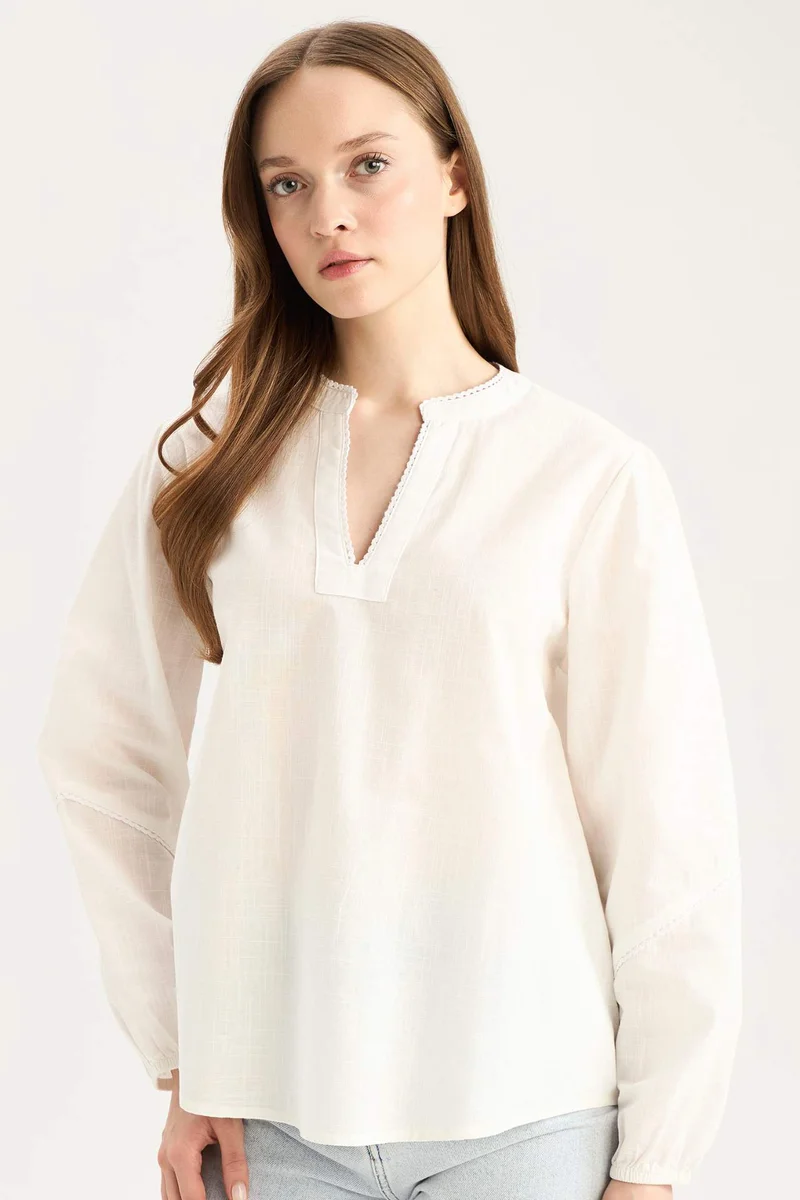 DeFacto Regular Fit Crew Neck Long Sleeve Blouse
