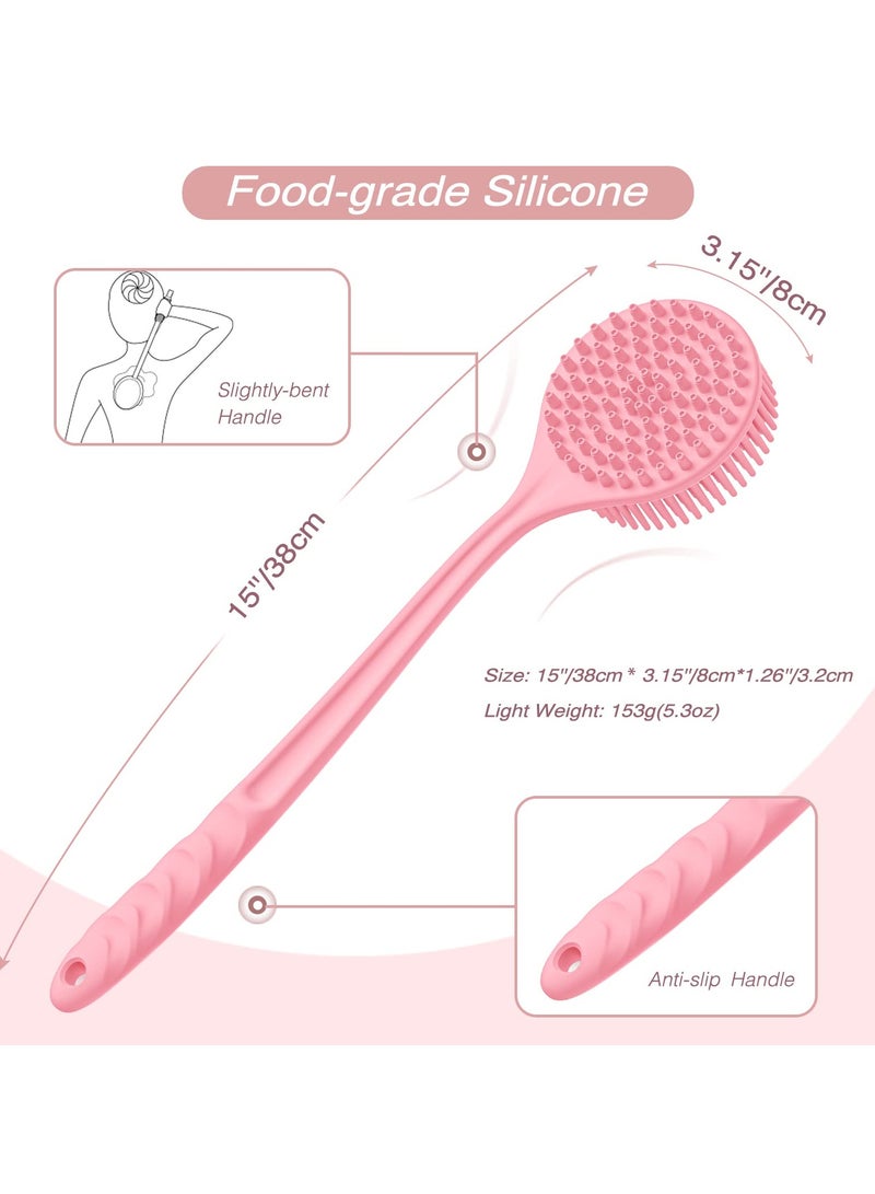 BenQuand Silicone Back Scrubber(Thin Bristles), Long Handle Body Scrubber, Light & Easy-to-Hold Shower Brush for Skin Cleaning and Exfoliating with Free Automatic Bubble Shower Brush , Good in Lathering - Image 2