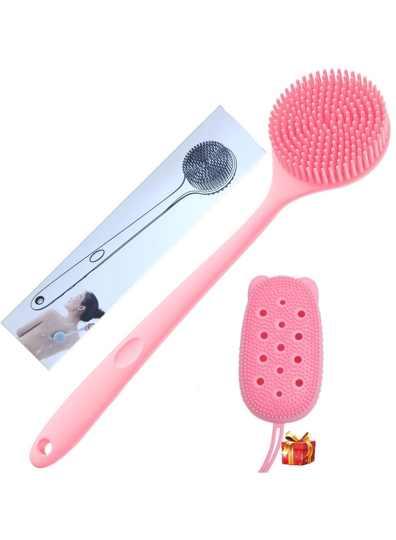 BenQuand Silicone Back Scrubber(Thin Bristles), Long Handle Body Scrubber, Light & Easy-to-Hold Shower Brush for Skin Cleaning and Exfoliating with Free Automatic Bubble Shower Brush , Good in Lathering - Image 1