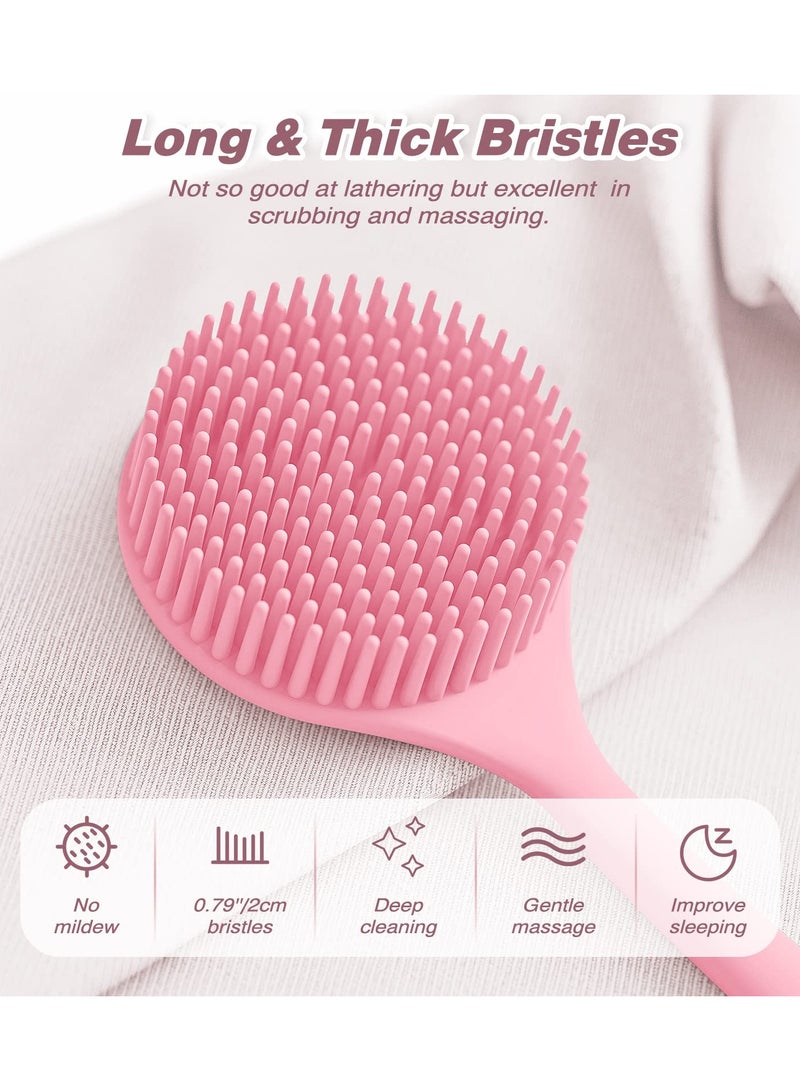 BenQuand Silicone Back Scrubber(Thin Bristles), Long Handle Body Scrubber, Light & Easy-to-Hold Shower Brush for Skin Cleaning and Exfoliating with Free Automatic Bubble Shower Brush , Good in Lathering - Image 3