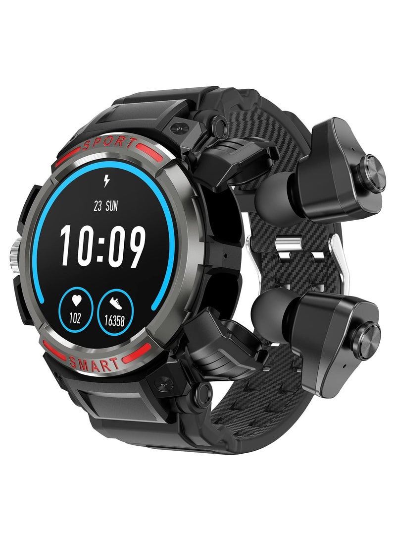 AROAQ GT100 2 in 1 Smartwatch with TWS Earbuds 1.43 Inch 128MB Round Waterproof Music MP3 Speaker NFC Smart Watch Bluetooth Headphones Health Monitor Sports Fitness Tracker  - Image 1