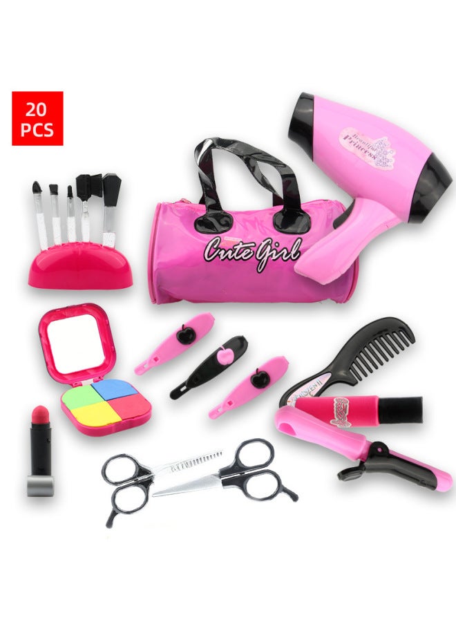Women's Hairdressing Toy Set For Kids Playing House Simulated Blow Dryer Half-body Model Makeup Brushes Comb Set-Specifications:12-piece Handbag Hair Dryer Suit - Image 2
