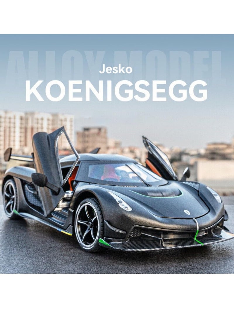 Chenghai car to 1:24 Koenigsegg jesko alloy car model sound and light pull back children's toy car model (black) - Image 2