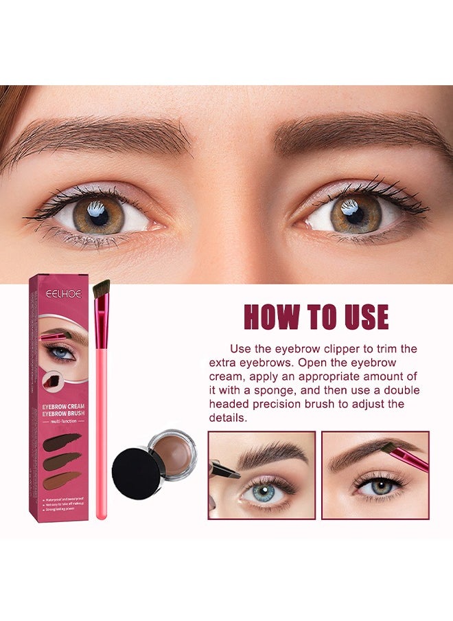 EELHOE - Eyebrown Cream Eyebrow Brush,Multi Functional Eyebrow Cream Eyebrow Brush Set,Waterproof Sweat Resistant,Natural Persistence,Reaching The Contour Effect Of Oblique Wild Eyebrow Eye Shadow,Suitable For Use In Makeup(#Light Brown) - Image 1