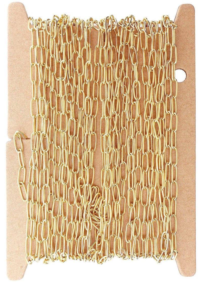 THREENEST 164Feet Width 25mm Stainless Steel Paperclip Chains 18K Real Gold Plated Soldered Cable Long Craft Chain for Necklace Bracelet Earring Jewelry Making 2200GOLD5M