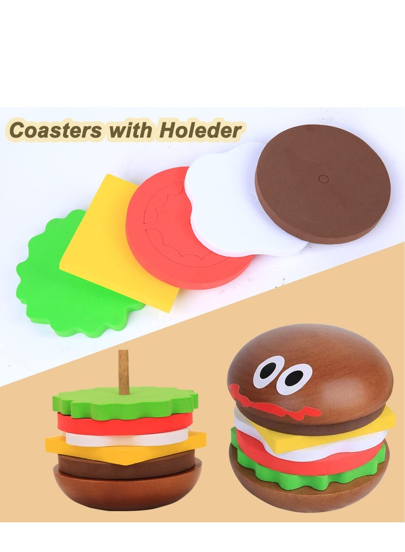 SYOSI Coasters Set for Drinks, Stackable Burger Coasters Set - Fun and Creative Wooden Coasters for Drinks, Table Decor, and Gifts - Perfect for Housewarming and Birthday Parties  - Image 4
