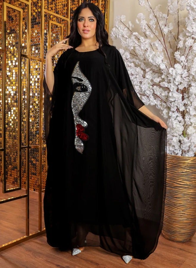 زمرد چلابية دبي شيفون - تطريز - Image 3