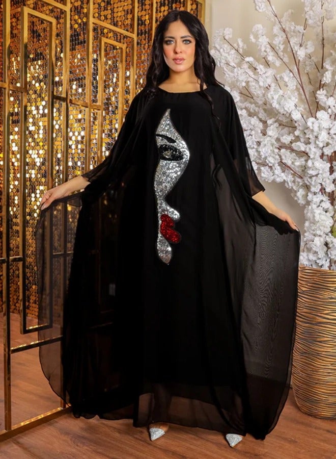 زمرد چلابية دبي شيفون - تطريز - Image 4