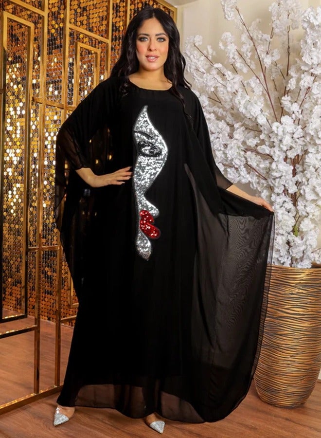 زمرد چلابية دبي شيفون - تطريز - Image 5