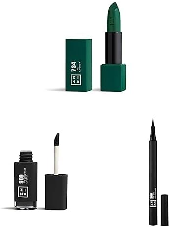 مجموعة 3INA MAKEUP الأكثر طلبًا من 3INA أحمر الشفاه 734 أحمر الشفاه طويل الأمد 900 قلم تحديد العيون 24 ساعة 900 صبغة جريئة نباتية خالية من القسوة