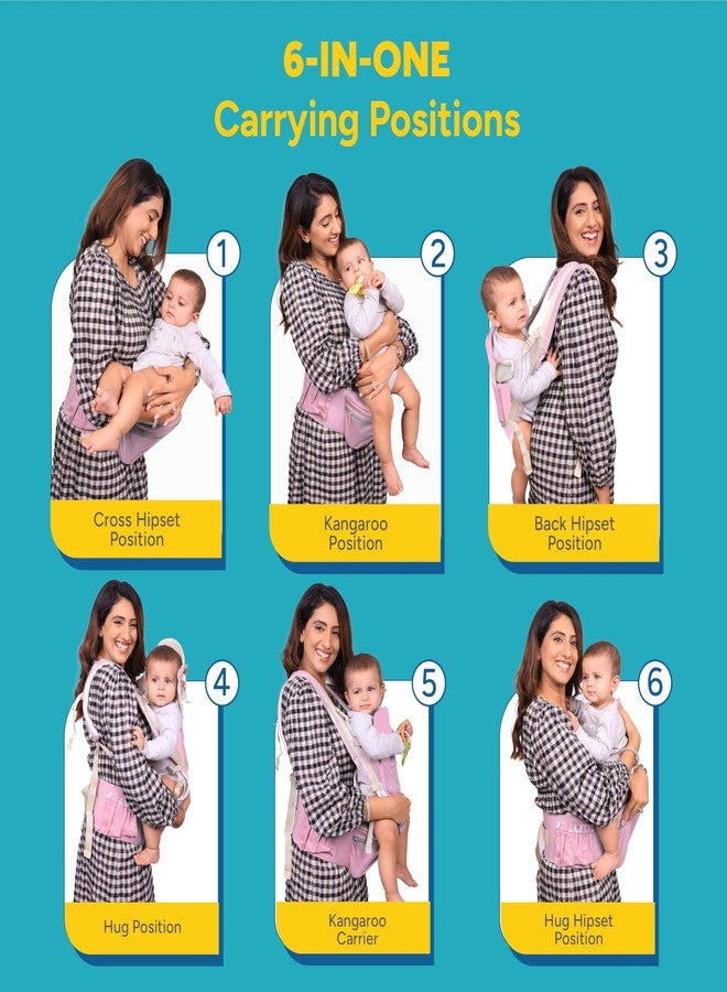 TINYBERG Baby Carrier For 0 To 3Years With 6 Different Carrying Positions | Detachable Hip Seat | Carrying Capacity 15 Kg | Baby Carrier & Holder With Front Storage (Pink), Infant - Image 5