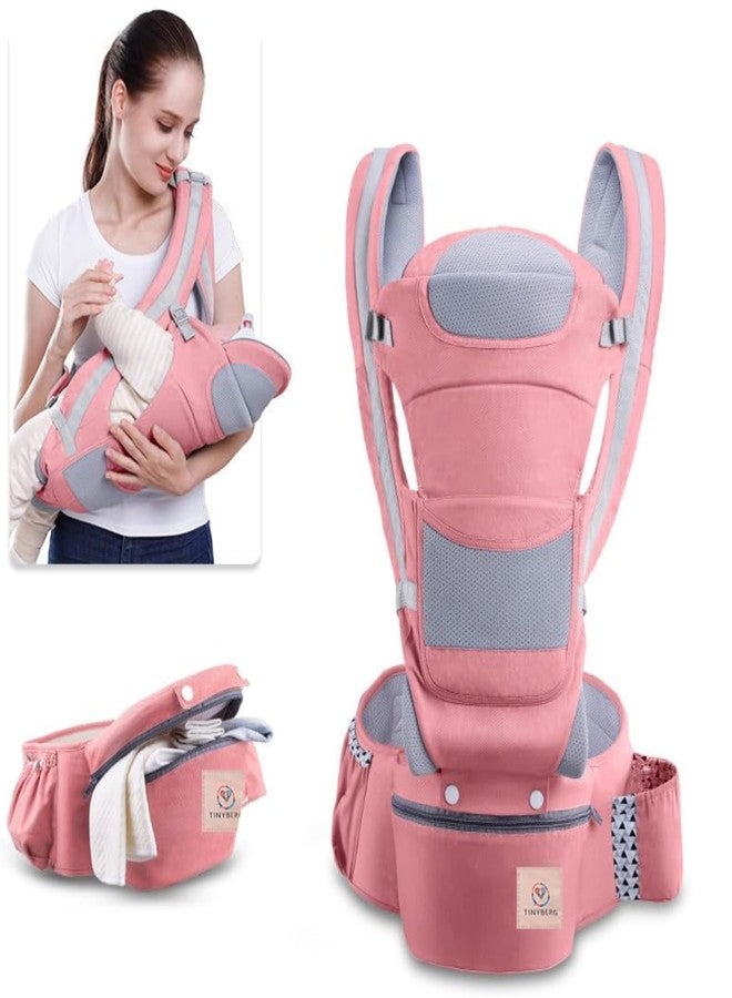 TINYBERG Baby Carrier For 0 To 3Years With 6 Different Carrying Positions | Detachable Hip Seat | Carrying Capacity 15 Kg | Baby Carrier & Holder With Front Storage (Pink), Infant - Image 1