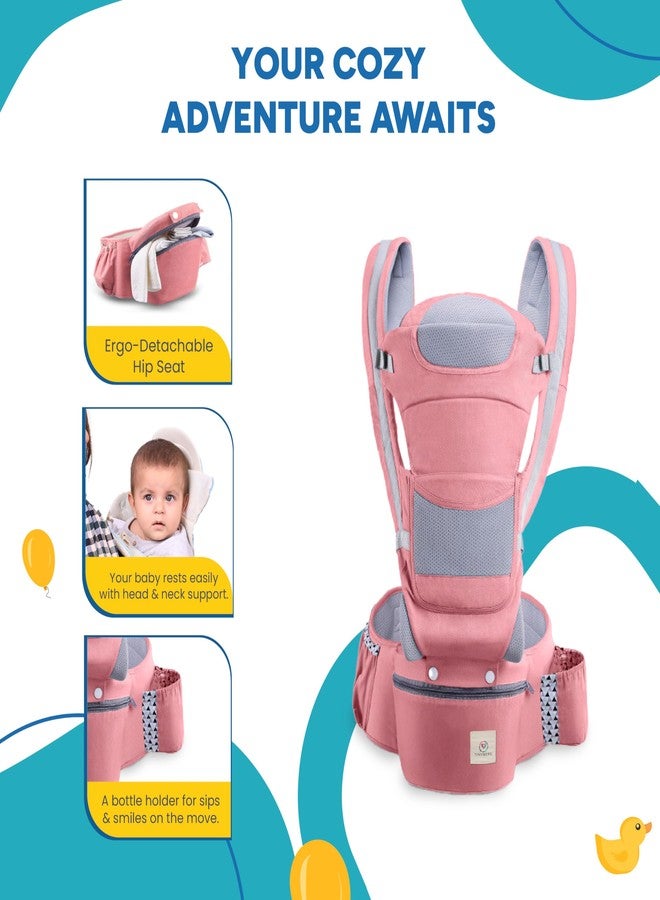 TINYBERG Baby Carrier For 0 To 3Years With 6 Different Carrying Positions | Detachable Hip Seat | Carrying Capacity 15 Kg | Baby Carrier & Holder With Front Storage (Pink), Infant - Image 4