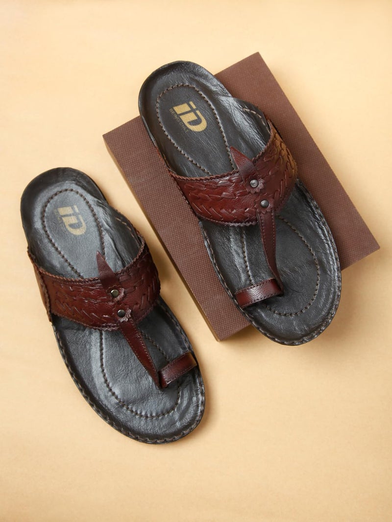 ID Brown Slip-On Kolhapuri Ethnic Style Slippers for Men - Image 2