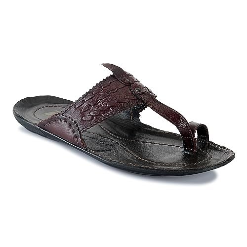 ID Brown Slip-On Kolhapuri Ethnic Style Slippers for Men - Image 1