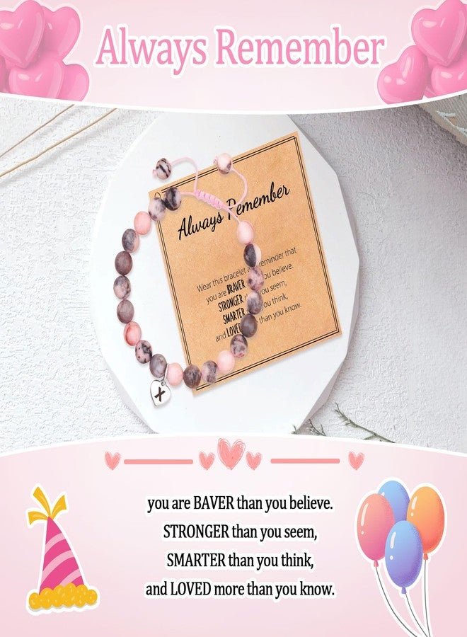 Tirdkid Pink Natural Stone Initial Bracelets for Teen Girls Women, Graduation Friend Birthday Gifts for Girls Jewelry, Letter K Initial Charm Bracelets for Teenage Teen Girls - Image 4