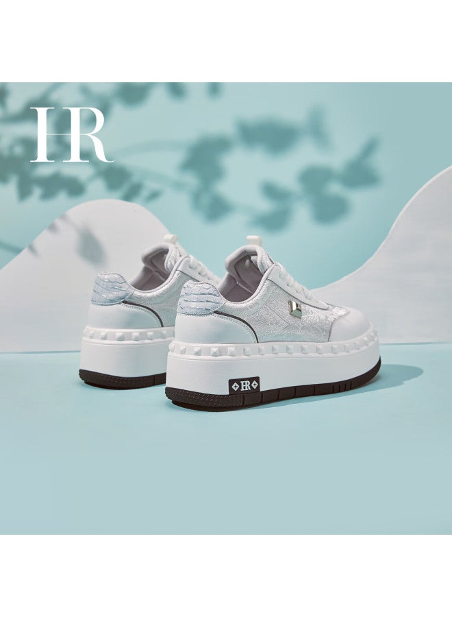 Hrhr Women's Shoes  Autumn Winter New Versatile White Thick Sole Casual Embroidered Sneakers White Size 38 - Image 3