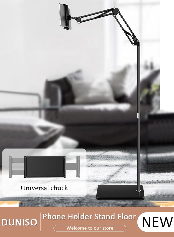 DUNISO حامل تابلت 2 في 1 قابل لتعديل الارتفاع للمكتب والسرير وحامل هاتف وحامل أرضي لجهاز iPad مقاس 12-25 سم، ومعظم هواتف iPhone وAndroid، وأجهزة القراءة الإلكترونية أو الأجهزة الأخرى - Image 1