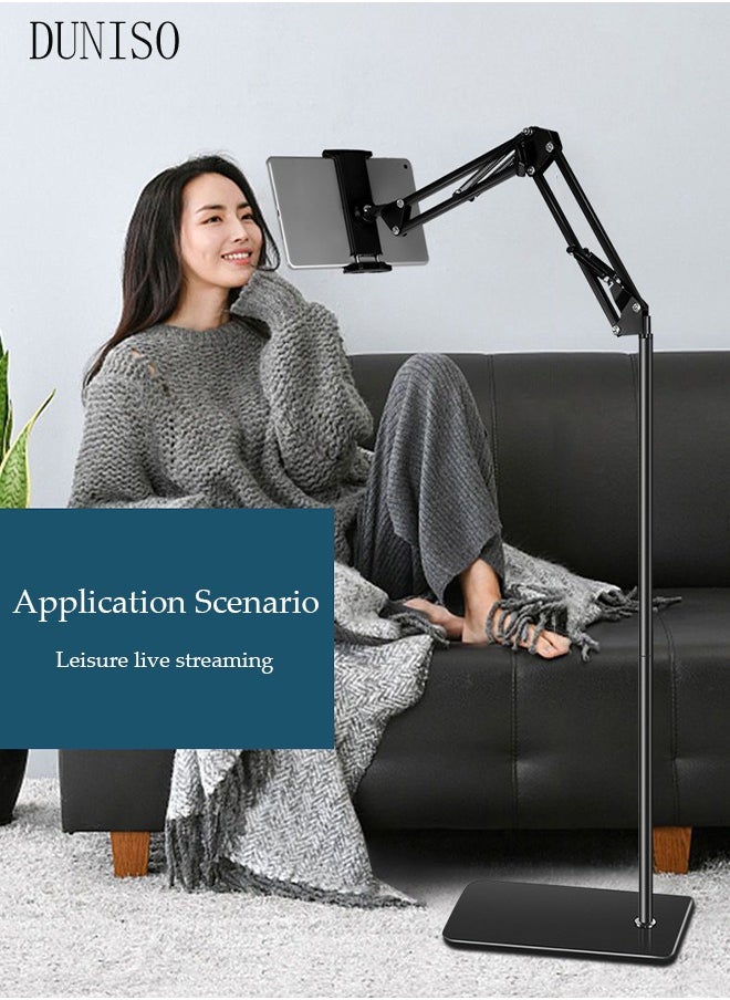 DUNISO 2 in 1 Tablet Stand Holder Height Adjustable for Bed Desk Phone Stand Holder Floor Stand for 12-25 cm iPad,  most iPhone and Android phone, E-Readers or Other Devices  - Image 2