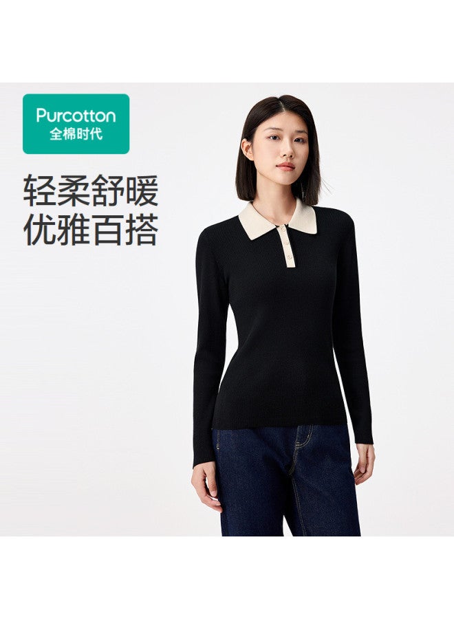 purcotton Women'S Autumn And Winter Sweater Soft Cotton Anti-Static Polo Shirt Elegant Commuting Slim Fit - Image 2