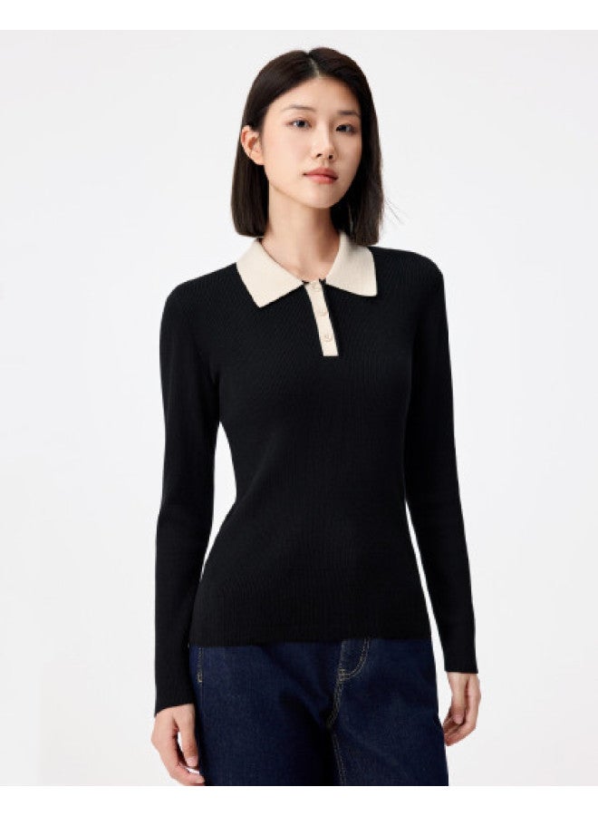 purcotton Women'S Autumn And Winter Sweater Soft Cotton Anti-Static Polo Shirt Elegant Commuting Slim Fit - Image 1