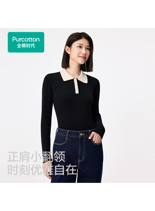 purcotton Women'S Autumn And Winter Sweater Soft Cotton Anti-Static Polo Shirt Elegant Commuting Slim Fit - Image 3