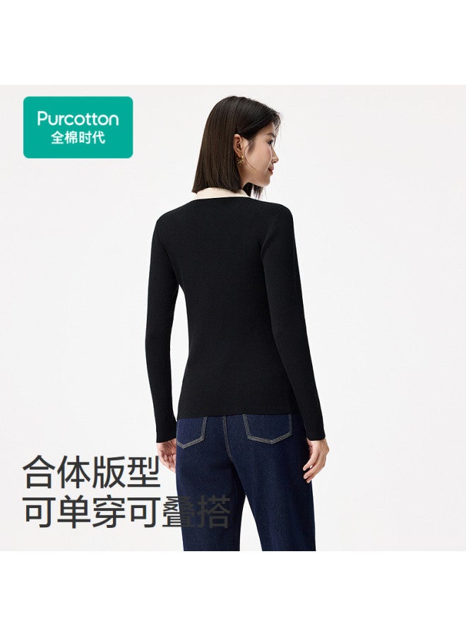purcotton Women'S Autumn And Winter Sweater Soft Cotton Anti-Static Polo Shirt Elegant Commuting Slim Fit - Image 4