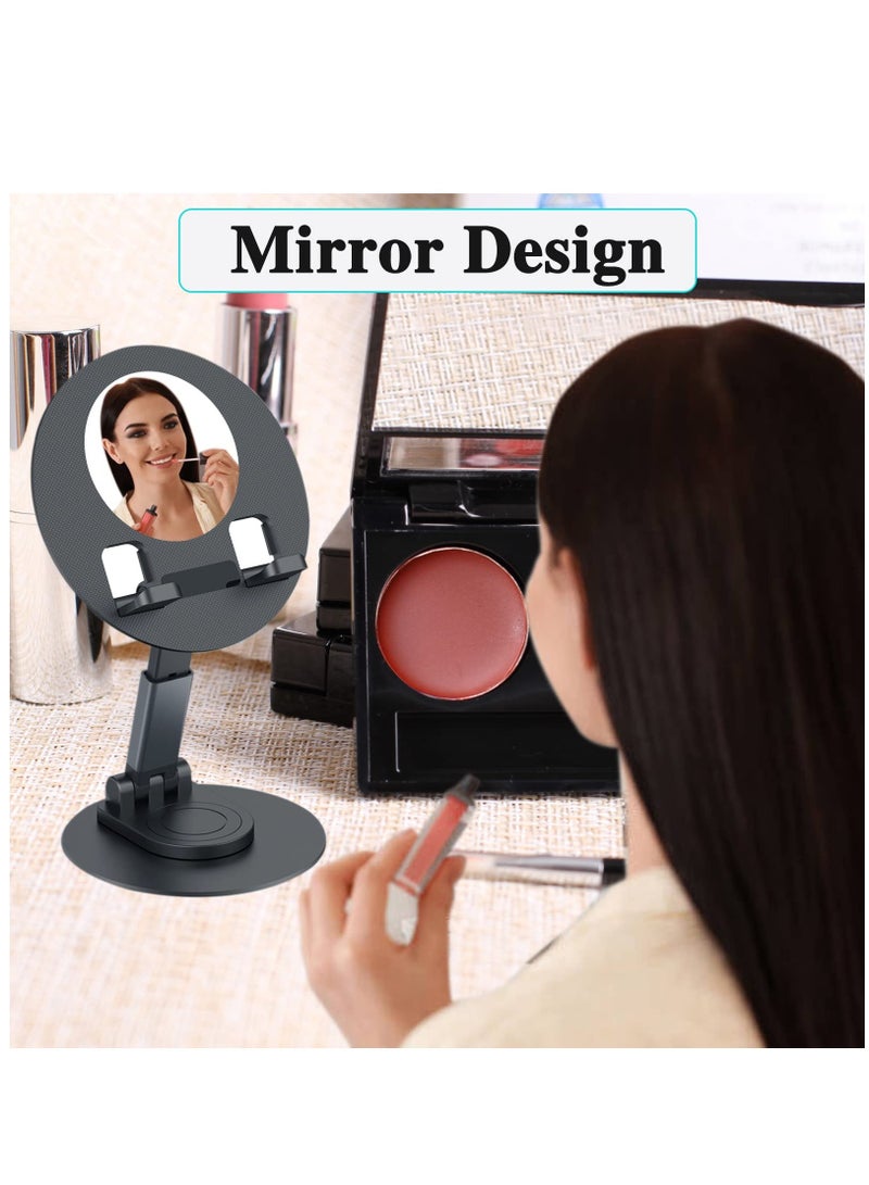 SOLARAE Foldable Aluminum Alloy Cell Phone Stand for Desk,Adjustable Phone Holder iPhone Holder Stand with Mirror Rotatable Cellphone Stand Compatible with All Smartphones iPhone11-14/Max/Ultra Tablet 4-10in - Image 2